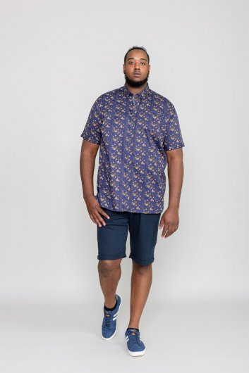 KINGSTON-D555 S/S Floral Ao Print Shirt With Hidden Button Down Collar & Pocket