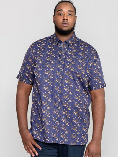 KINGSTON-D555 S/S Floral Ao Print Shirt With Hidden Button Down Collar & Pocket