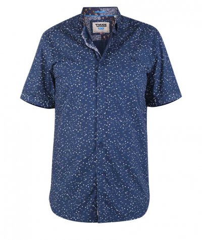 FINDON-D555 S/S Micro Ao Print Shirt With Hidden Button Down Collar & Pocket