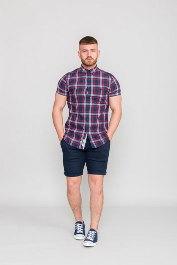 RIPLEY-D555 Check Button Down Collar S/S Shirt With Pocket