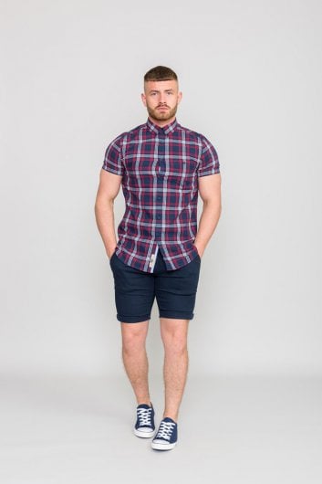 RIPLEY-D555 Check Button Down Collar S/S Shirt With Pocket