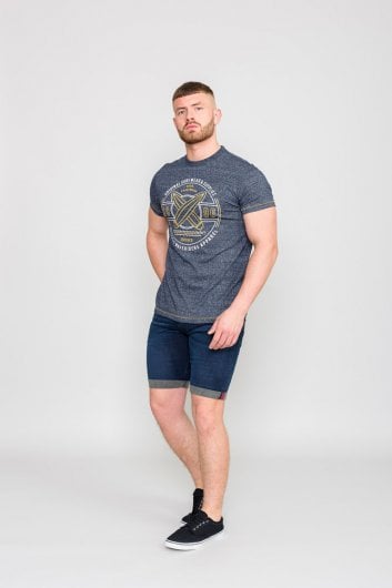 WANNOCK-D555 Navy Twist Surf Board Printed T-Shirt